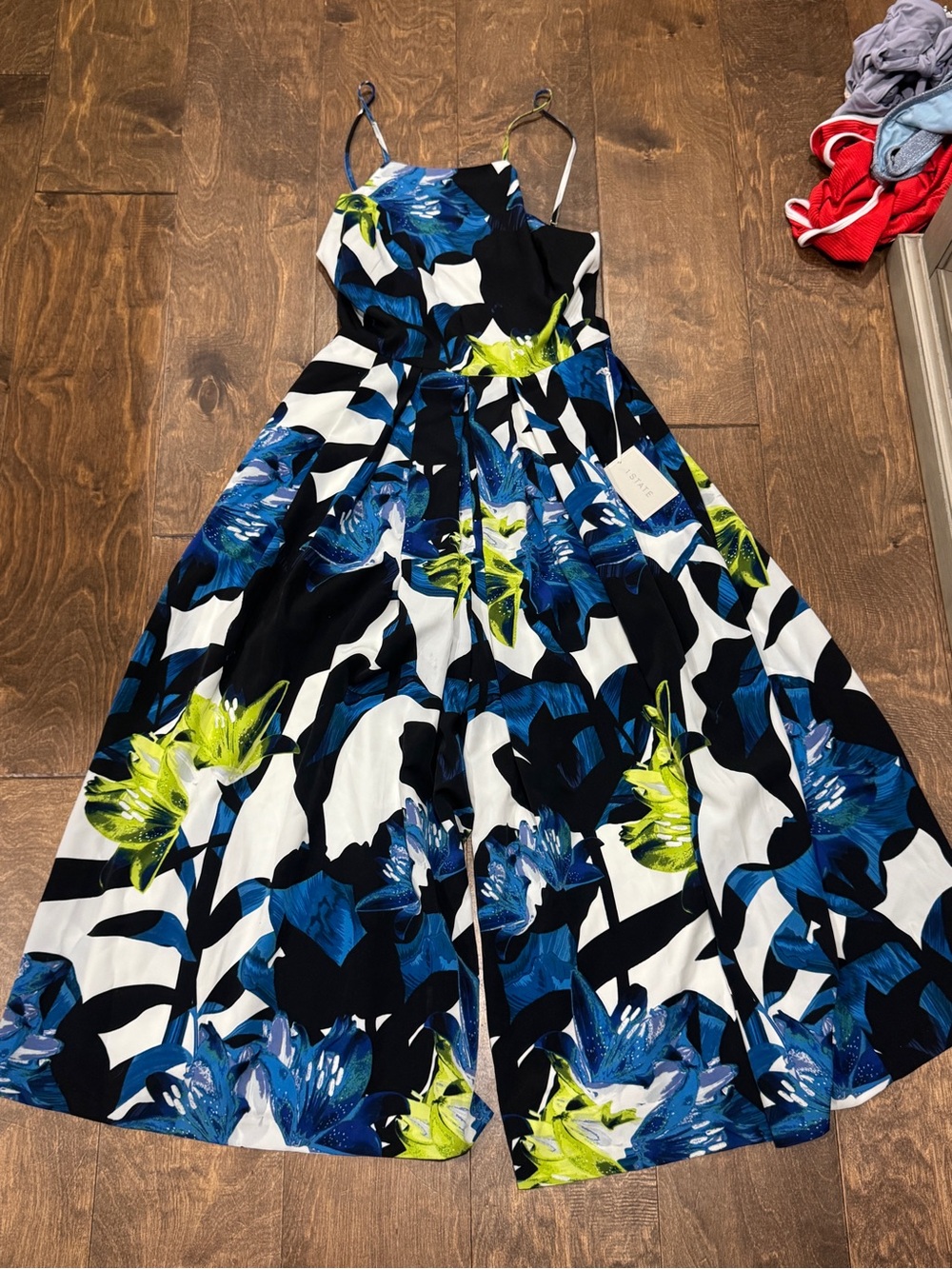 1. State Girls Blue, Black & White Floral Sundress with Lime Accents